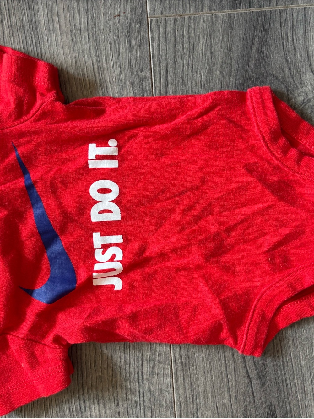 Nike Red Kids' Short Sleeve Tee with Blue Swoosh